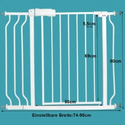 Treppenschutzgitter Schutzgitter ohne Bohrenerweiterbar von 74-98cm Weiß