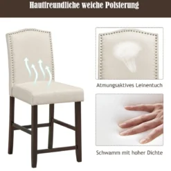 2 Tresenhocker Esszimmer-Barhocker mit Polsterung Beine aus Kautschukholz hohe Freizeitstühle Beige