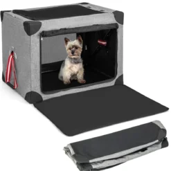 3-türige Klappbare Hundekiste mit Abnehmbarem Pad & Metallrahmen 65 x 45 x 45 cm