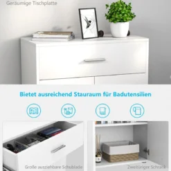 2-türiger Badschrank aus Holz mit Großer Schublade & Verstellbarem Regal Weiß