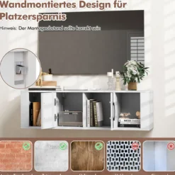 2-türiger schwebender Aufbewahrungsschrank wandmontierter Hängeschreibtisch mit 2 Fächern Weiß