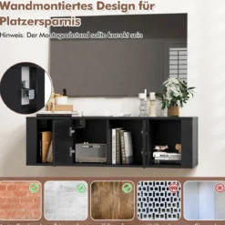 2-türiger schwebender Aufbewahrungsschrank wandmontierter Hängeschreibtisch mit 2 Fächern Schwarz