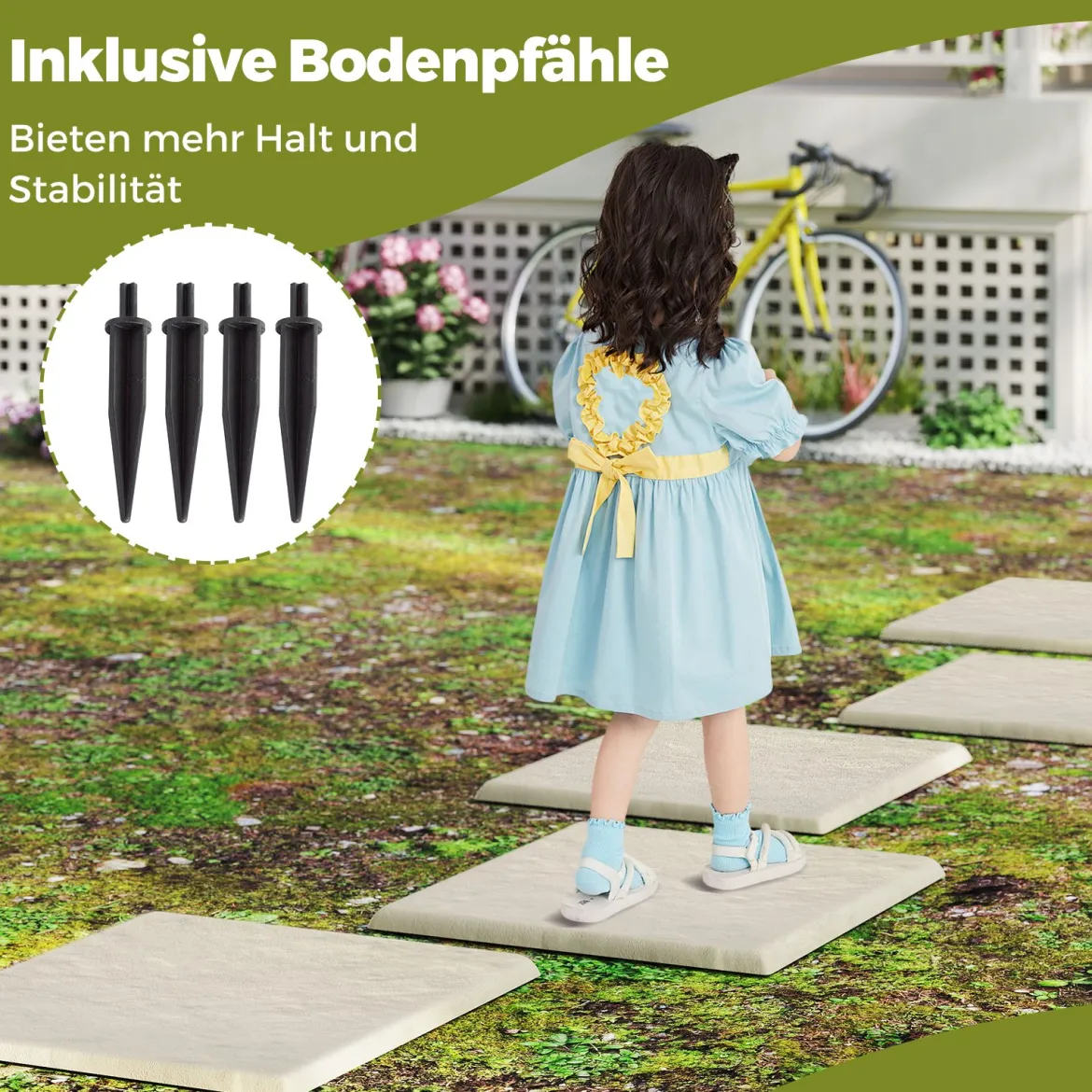 Trittsteine für Garten 8er Set Gehwegplatten 39,5 x 39,5 cm Steinplatten aus Polypropylen für Rasen Garten Wege Beige