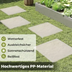 Trittsteine für Garten 8er Set Gehwegplatten 39,5 x 39,5 cm Steinplatten aus Polypropylen für Rasen Garten Wege Beige