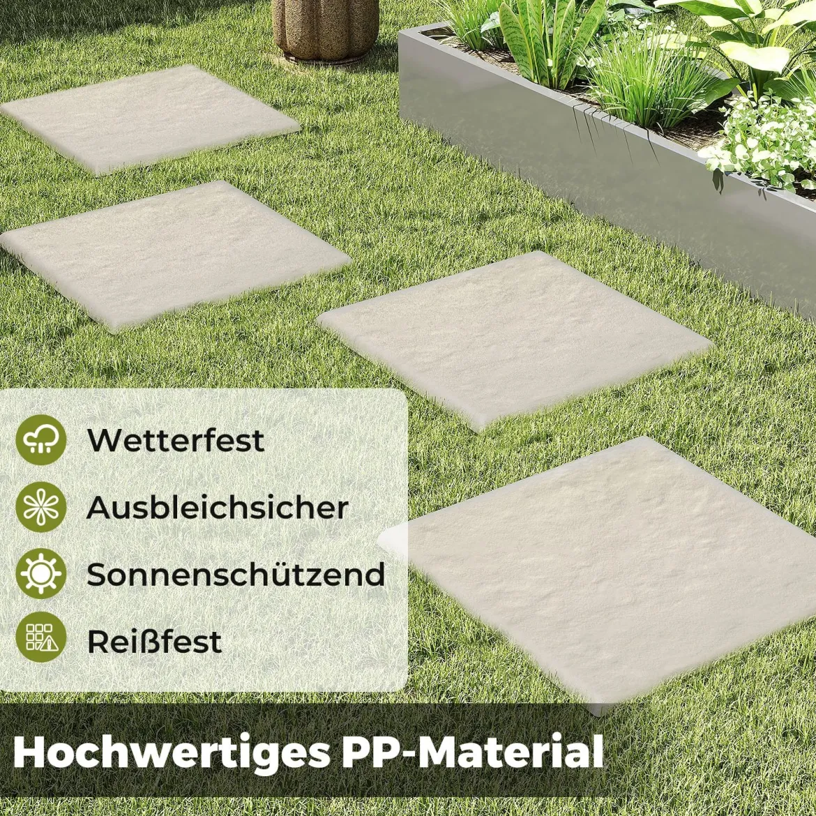 Trittsteine für Garten 8er Set Gehwegplatten 39,5 x 39,5 cm Steinplatten aus Polypropylen für Rasen Garten Wege Beige