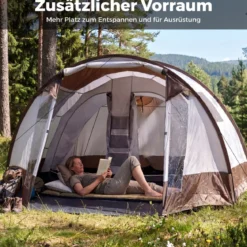 Tunnelzelt für 4-6 Personen Wasserfestes Campingzelt mit Großem Vorraum & Belüftungstür