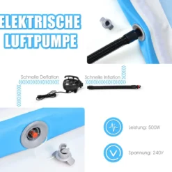 Turnmatte Gymnastik-Trainingsmatte mit elektrischer Luftpumpe 300 x 100 x 10 cm Blau