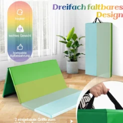 Turnmatte klappbar 180 x 120 cm Weichbodenmatte Gymnastikmatte 3 fach faltbar aus PU mit Tragegriff Grün