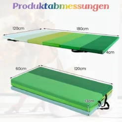 Turnmatte klappbar 180 x 120 cm Weichbodenmatte Gymnastikmatte 3 fach faltbar aus PU mit Tragegriff Grün