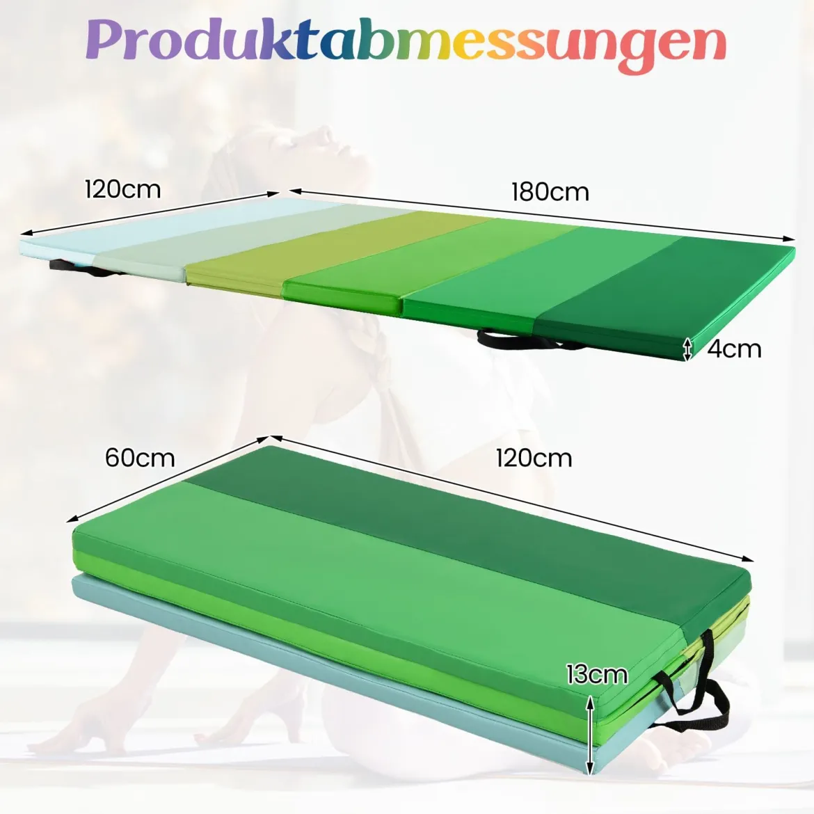 Turnmatte klappbar 180 x 120 cm Weichbodenmatte Gymnastikmatte 3 fach faltbar aus PU mit Tragegriff Grün