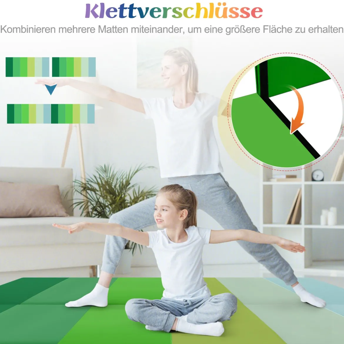 Turnmatte klappbar 180 x 120 cm Weichbodenmatte Gymnastikmatte 3 fach faltbar aus PU mit Tragegriff Grün