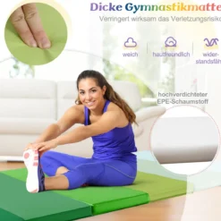 Turnmatte klappbar 180 x 120 cm Weichbodenmatte Gymnastikmatte 3 fach faltbar aus PU mit Tragegriff Grün