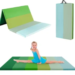Turnmatte klappbar 180 x 120 cm Weichbodenmatte Gymnastikmatte 3 fach faltbar aus PU mit Tragegriff Grün