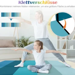 Turnmatte klappbar 180 x 120 cm Weichbodenmatte Gymnastikmatte 3 fach faltbar aus PU mit Tragegriff Blau