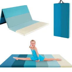 Turnmatte klappbar 180 x 120 cm Weichbodenmatte Gymnastikmatte 3 fach faltbar aus PU mit Tragegriff Blau