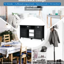 TV Schrank für Fernseher bis zu 65 Zoll 2 in 1 TV Ständer & Kaminschrank 147 x 40 x 81,5 cm Schwarz