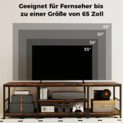TV Schrank für Fernseher bis zu 65 Zoll Freistehendes Lowboard Industrie Fernsehtisch