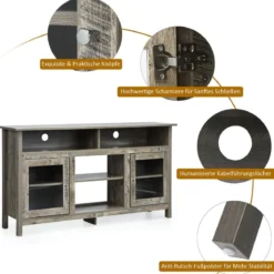 TV Schrank für Fernseher bis zu 65 Zoll 2 in 1 TV Ständer & Kaminschrank 147 x 40 x 81,5 cm Natur