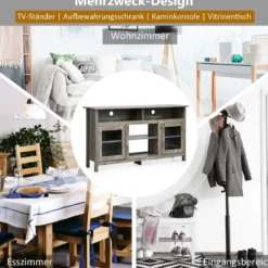 TV Schrank für Fernseher bis zu 65 Zoll 2 in 1 TV Ständer & Kaminschrank 147 x 40 x 81,5 cm Natur