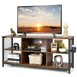 TV-Schrank Lowboard mit offenen Fächern TV-Regal für Fernseher bis 65 Zoll 140 x 40 x 62,5 cm Rustikales Braun