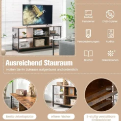 TV-Schrank Lowboard mit offenen Fächern TV-Regal für Fernseher bis 65 Zoll 140 x 40 x 62,5 cm Rustikales Braun
