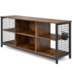 TV-Schrank Lowboard mit offenen Fächern TV-Regal für Fernseher bis 65 Zoll 140 x 40 x 62,5 cm Rustikales Braun
