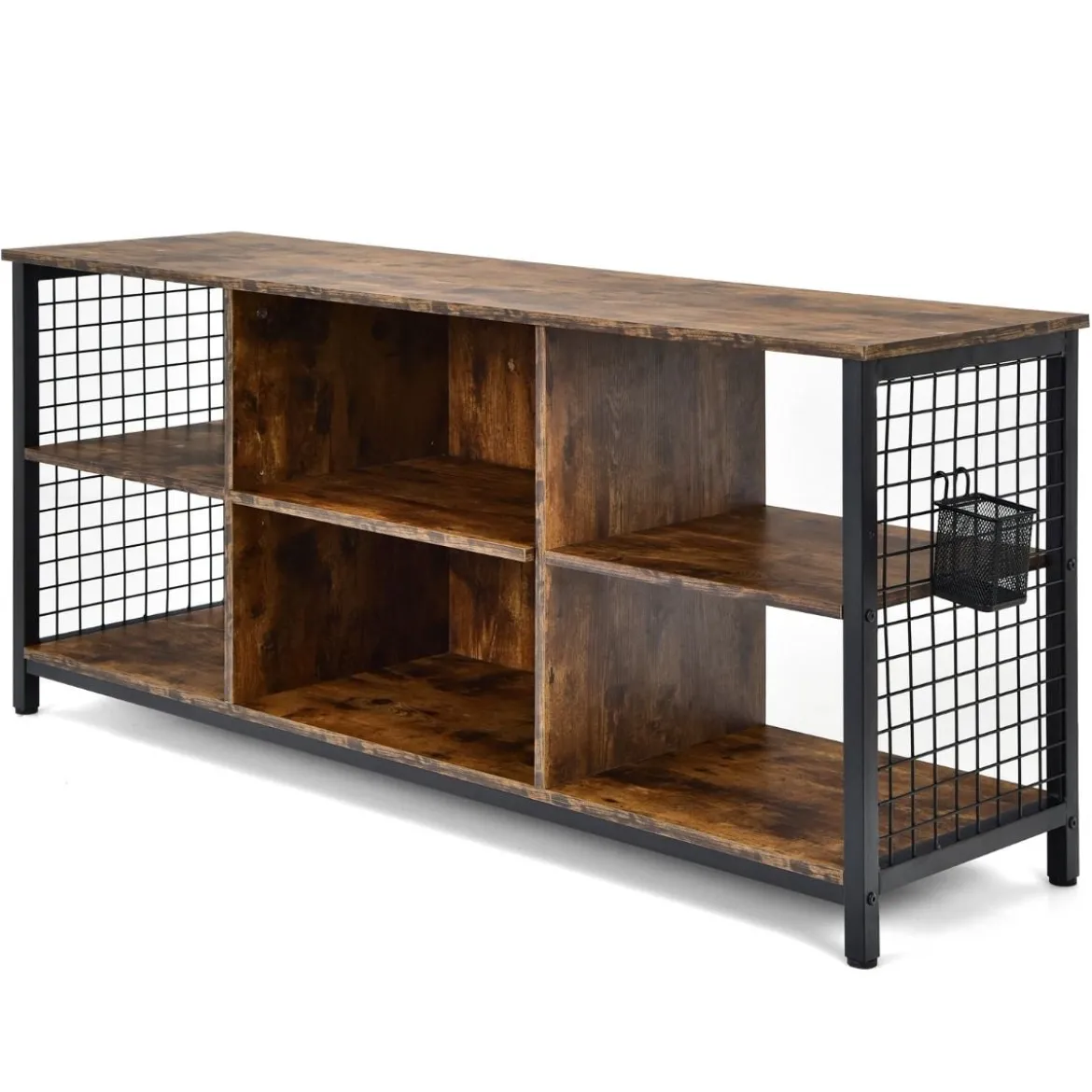 TV-Schrank Lowboard mit offenen Fächern TV-Regal für Fernseher bis 65 Zoll 140 x 40 x 62,5 cm Rustikales Braun