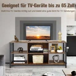 TV-Schrank Lowboard mit offenen Fächern TV-Regal für Fernseher bis 65 Zoll 140 x 40 x 62,5 cm Rustikales Braun
