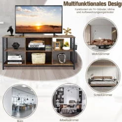TV-Schrank Lowboard mit offenen Fächern TV-Regal für Fernseher bis 65 Zoll 140 x 40 x 62,5 cm Rustikales Braun
