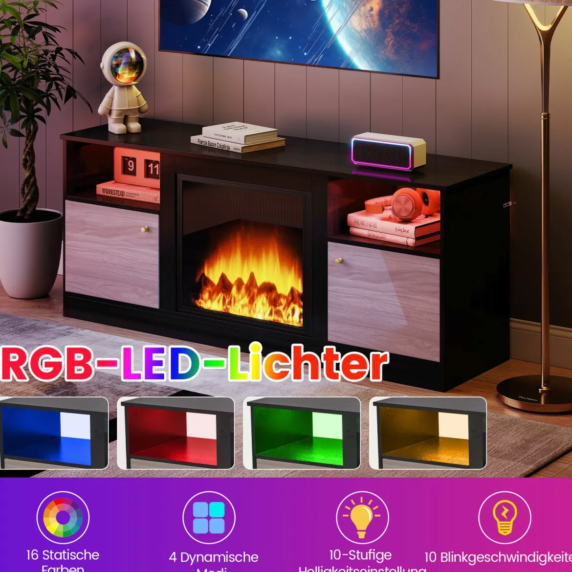TV-Schrank mit LED-Lichtern für 65" Fernseher Fernsehschrank mit Verstellbarem Regal