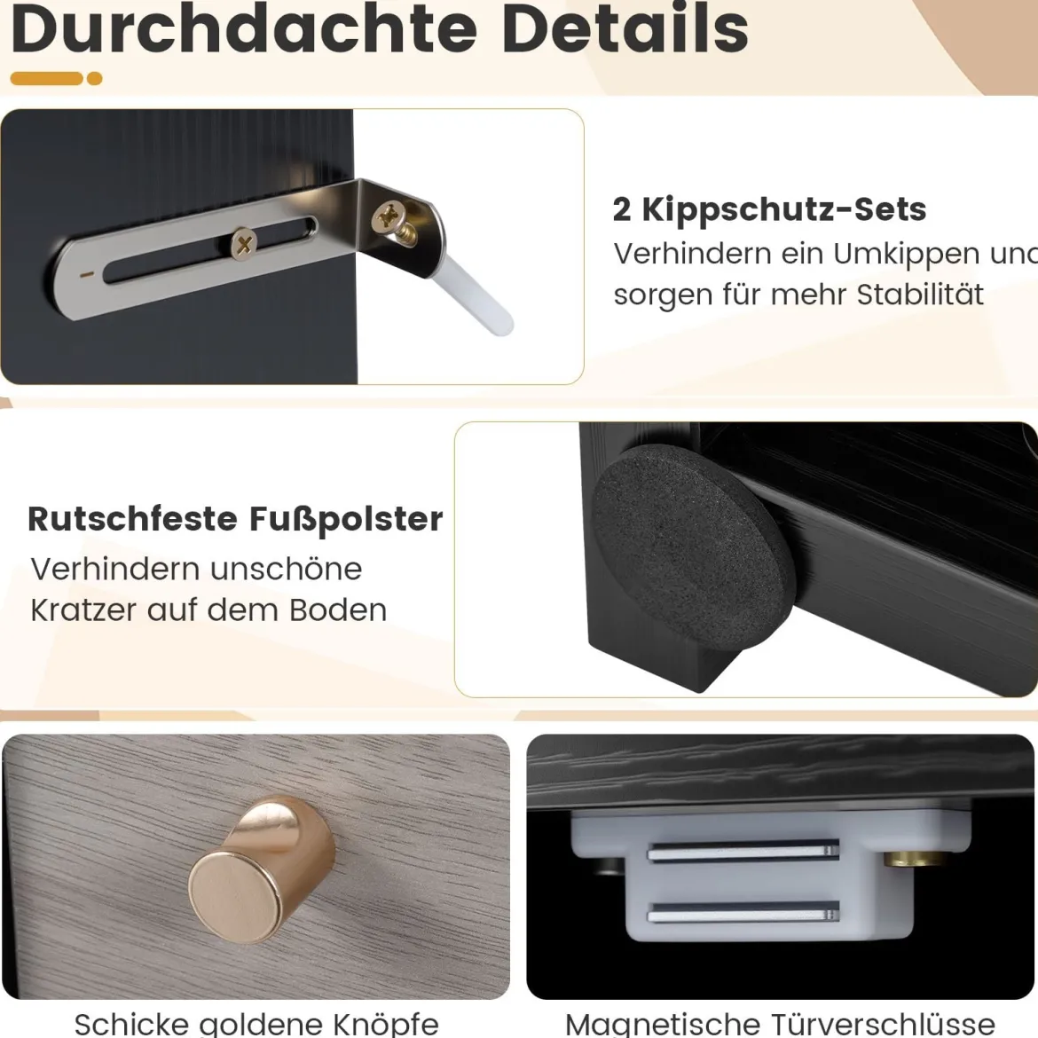 TV-Schrank mit LED-Lichtern für 65" Fernseher Fernsehschrank mit Verstellbarem Regal