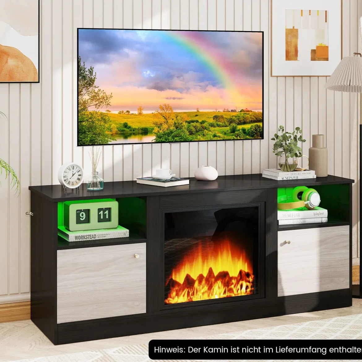 TV-Schrank mit LED-Lichtern für 65" Fernseher Fernsehschrank mit Verstellbarem Regal