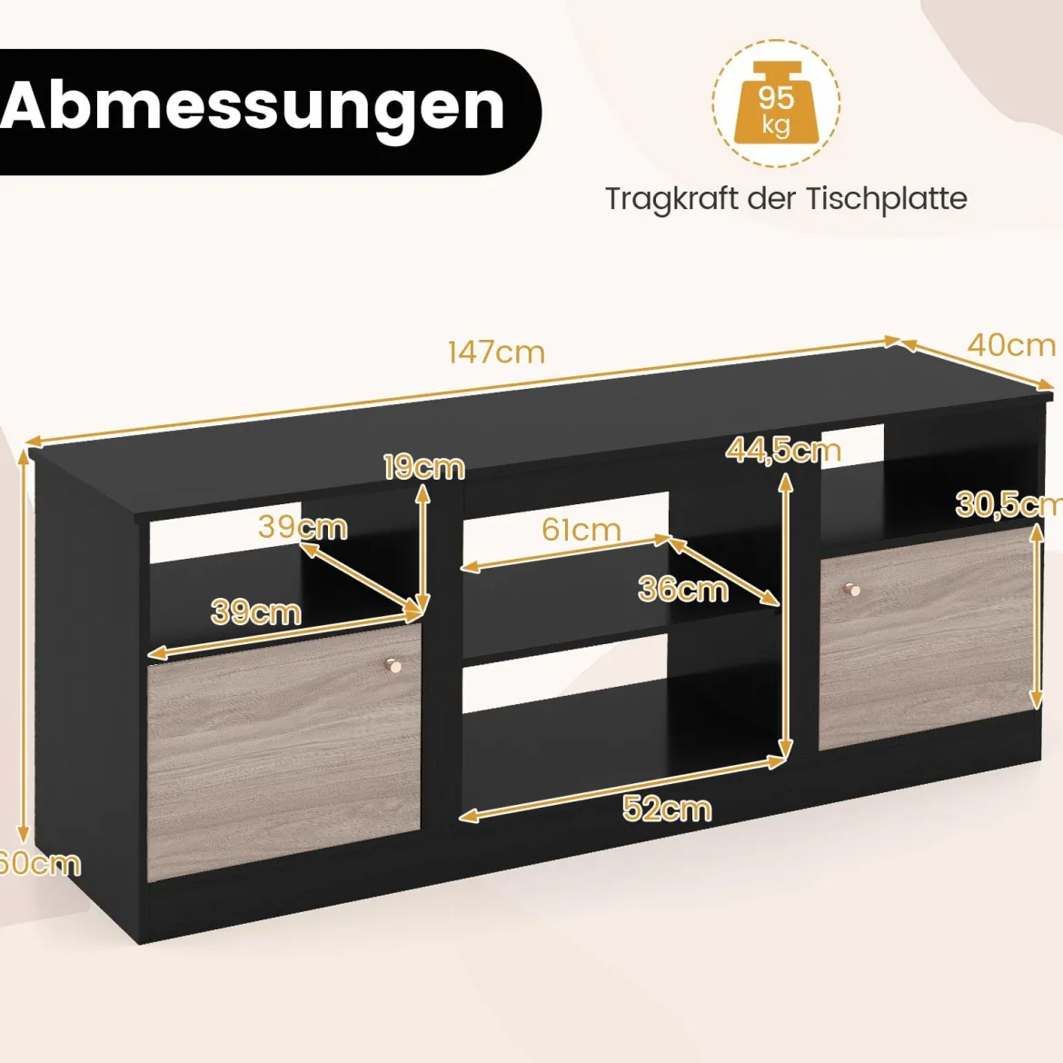 TV-Schrank mit LED-Lichtern für 65" Fernseher Fernsehschrank mit Verstellbarem Regal