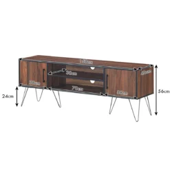 TV-Schrank mit 2 Türen & 2 offenen Regalen & Kabelführungslöchern für Fernseher bis 60 Zoll