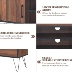 TV-Schrank mit 2 Türen & 2 offenen Regalen & Kabelführungslöchern für Fernseher bis 60 Zoll
