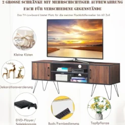 TV-Schrank mit 2 Türen & 2 offenen Regalen & Kabelführungslöchern für Fernseher bis 60 Zoll