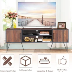 TV-Schrank mit 2 Türen & 2 offenen Regalen & Kabelführungslöchern für Fernseher bis 60 Zoll