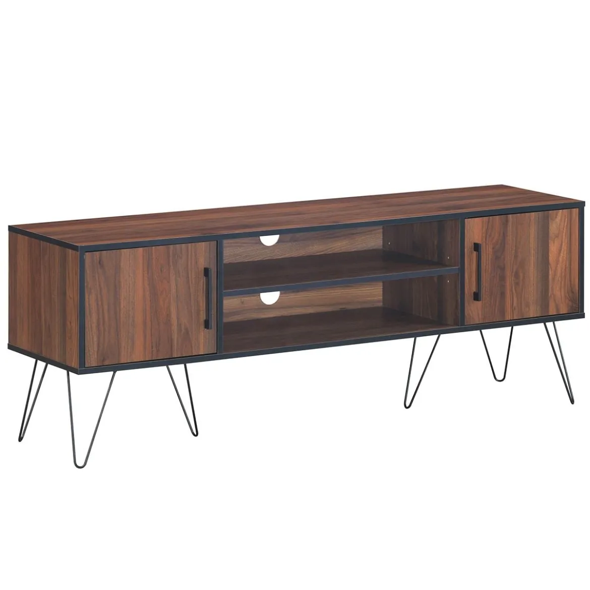 TV-Schrank mit 2 Türen & 2 offenen Regalen & Kabelführungslöchern für Fernseher bis 60 Zoll