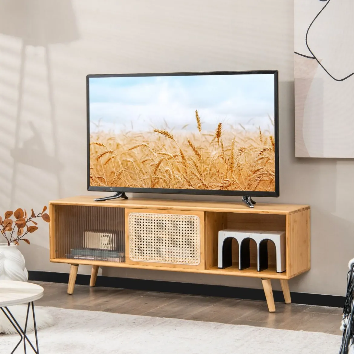 TV-Schrank Moderner TV-Ständer für Fernseher bis 55 Zoll 120,5 x 31 x 45,5 cm Natur