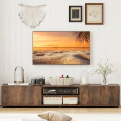 TV-Schrank TV-Kommode für TV bis zu 70 Zoll Fernsehschrank mit 2 Türen 160 x 35 x 30cm Rustikalbraun