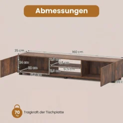 TV-Schrank TV-Kommode für TV bis zu 70 Zoll Fernsehschrank mit 2 Türen 160 x 35 x 30cm Rustikalbraun