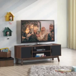 TV-Ständer Fernsehschrank Holz für TVs bis zu 50" Fernsehtisch mit offenem Regal Schwarz