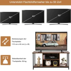 TV-Ständer für Fernseher bis 50 Zoll Holzschrank mit Verstellbarem Regal für Wohnzimmer Braun