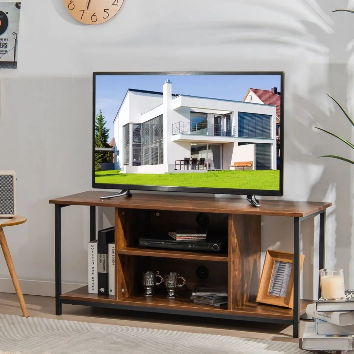 TV-Ständer für Fernseher bis 50 Zoll Holzschrank mit Verstellbarem Regal für Wohnzimmer Braun