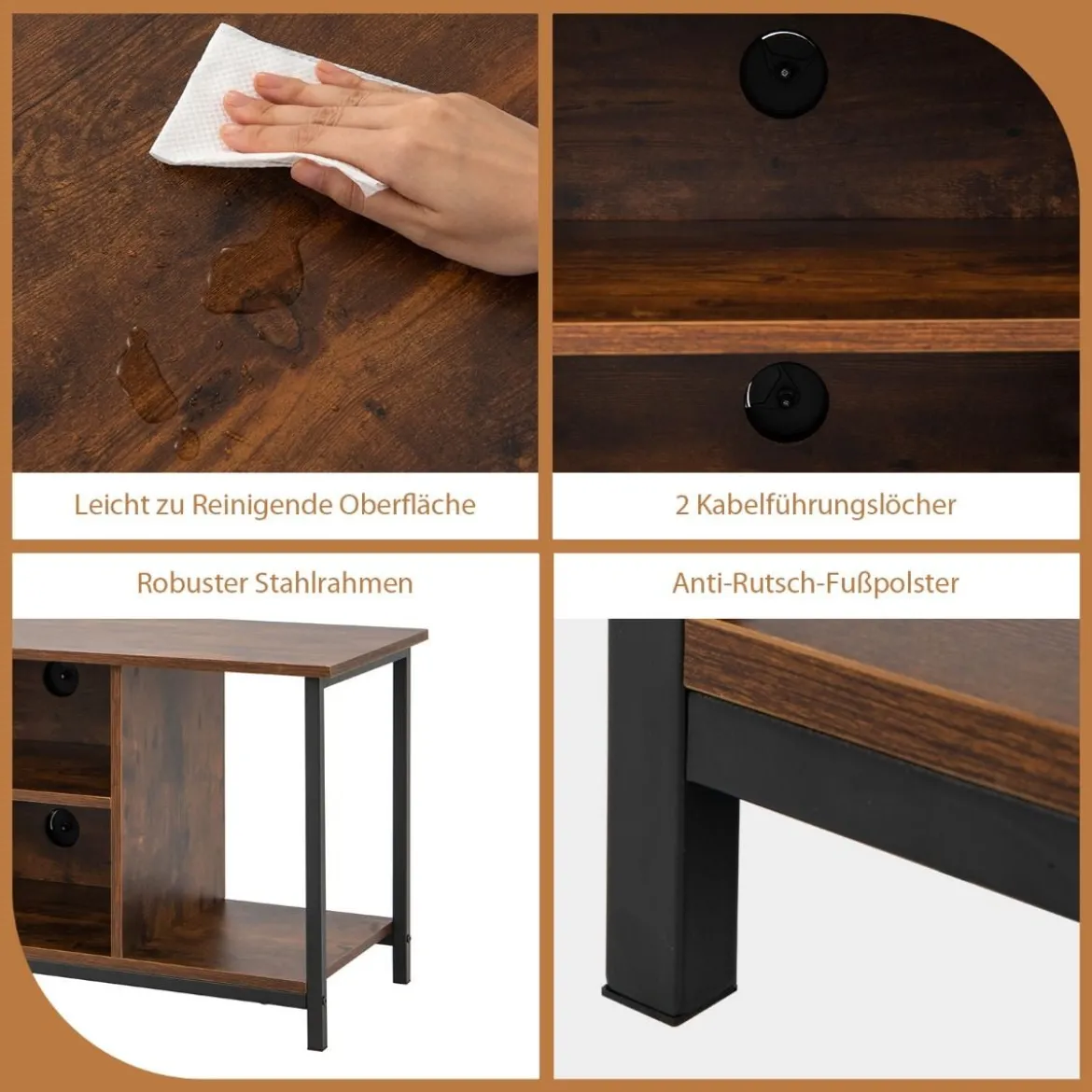 TV-Ständer für Fernseher bis 50 Zoll Holzschrank mit Verstellbarem Regal für Wohnzimmer Braun