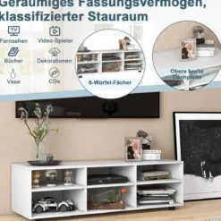 TV-Ständer für Fernseher bis 55 Zoll TV-Schrank mit 6 Ablagefächern Weiß