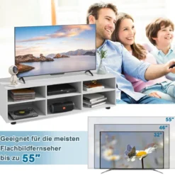 TV-Ständer für Fernseher bis 55 Zoll TV-Schrank mit 6 Ablagefächern Weiß