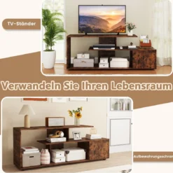 TV-Ständer für Fernseher bis zu 55 Zoll mit Ablageflächen & Schrank TV Schrank Lowboard