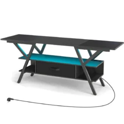 TV-Ständer für 65-Zoll-Fernseher 3-stufiges Entertainment-Center mit LED-Leuchten Schwarz/Rustikal Braun