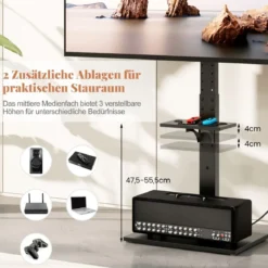 TV Ständer für 32-70 Zoll Flach & Curved Fernseher bis zu 45 KG TV-Standfüße 108-132 cmhöhenverstellbar mit 2 Steckdosen &USB-/ Type C
